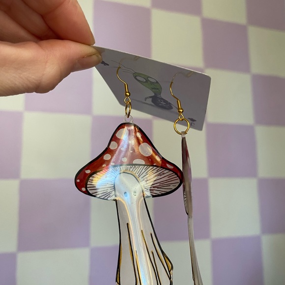 *3 for $12* Handmade Recycled Plastic Ghost Mushroom Earrings - Picture 7 of 7